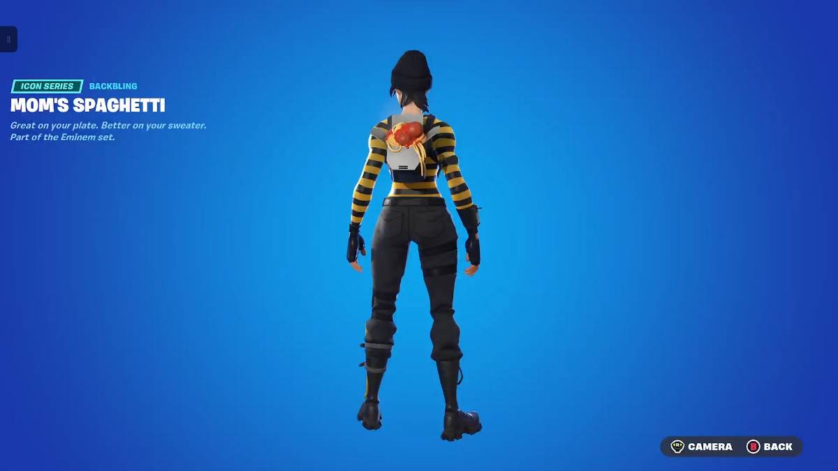 Fortnite eminem crossover event moms spaghetti cosmetic detail view.