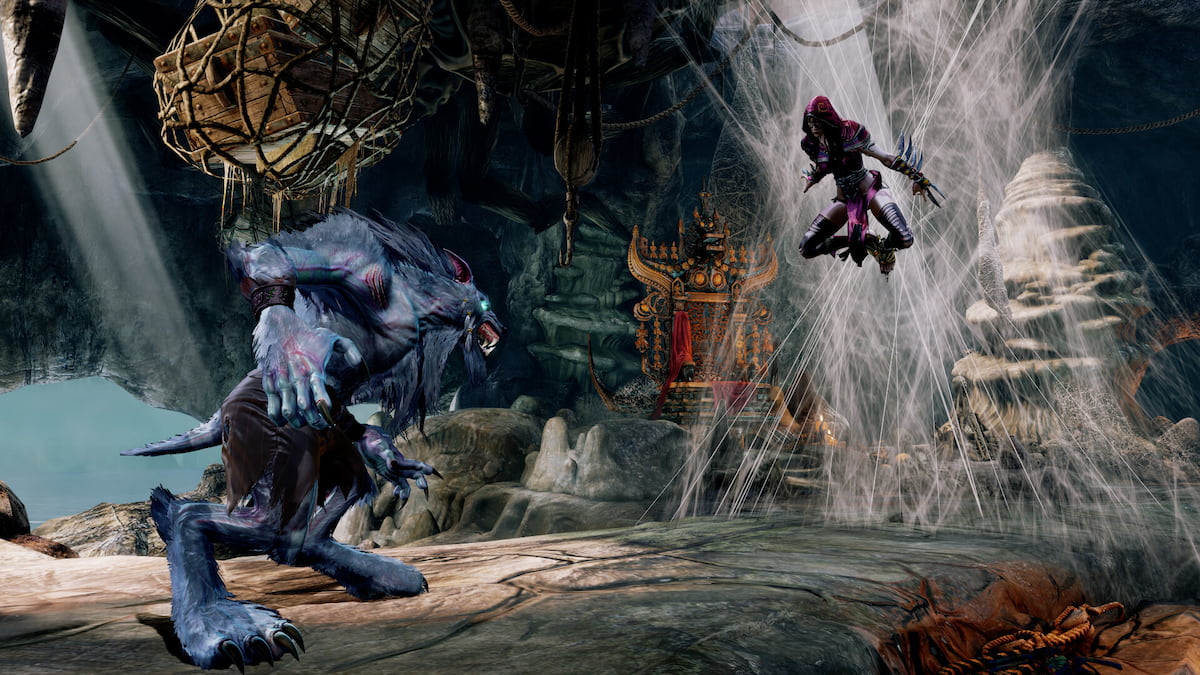 Promo image for Killer Instinct Anniversary Edition, showing Sabrewulf fighting against Sadira.