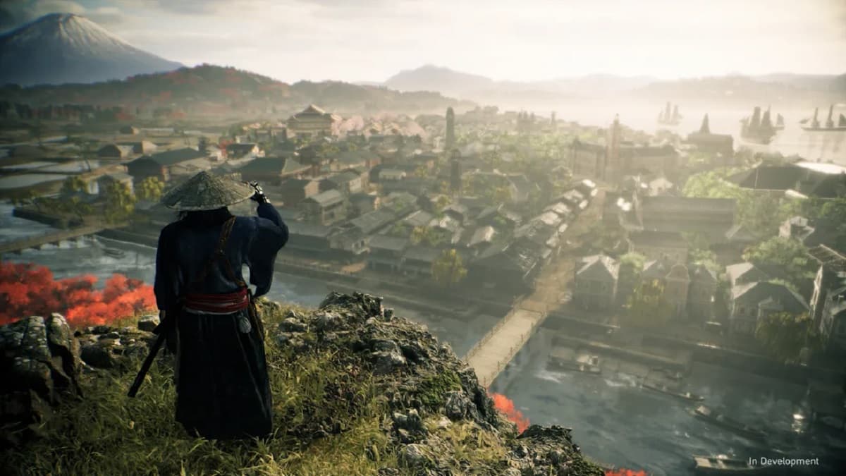 Samurai overlooks a city