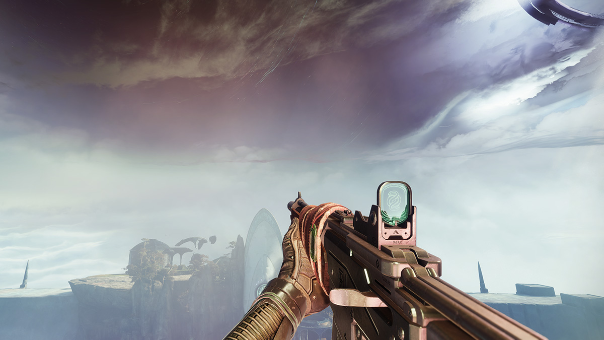 The Breakneck Auto Rifle looking out over the Dreaming City.