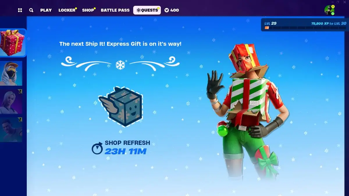 Winterfest 2023 gift menu in fortnite.