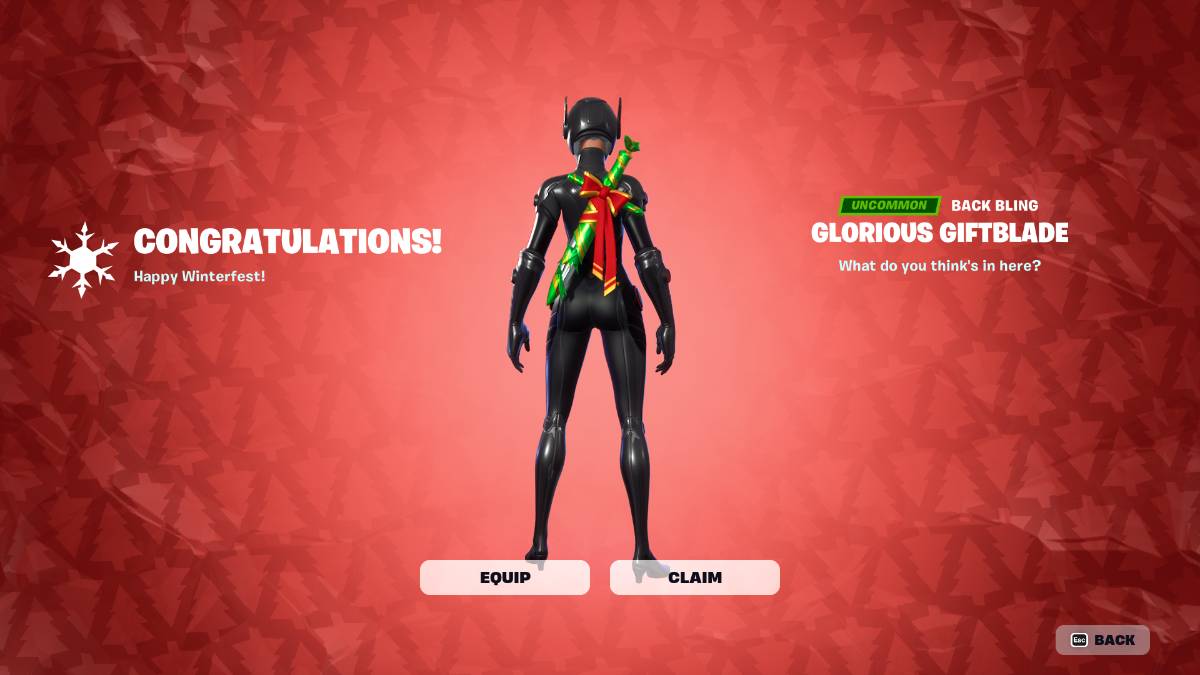 Winterfest 2023 gift menu in fortnite for glorius giftblade.