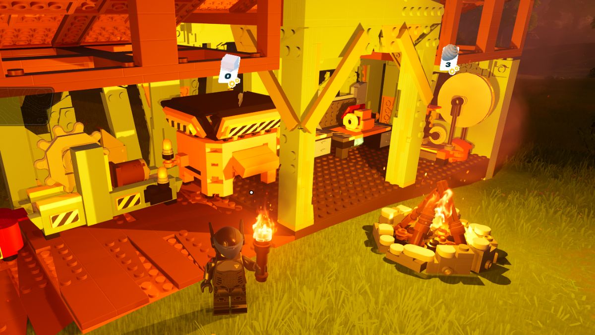 Minifigure standing in front of stations in LEGO Fortnite.