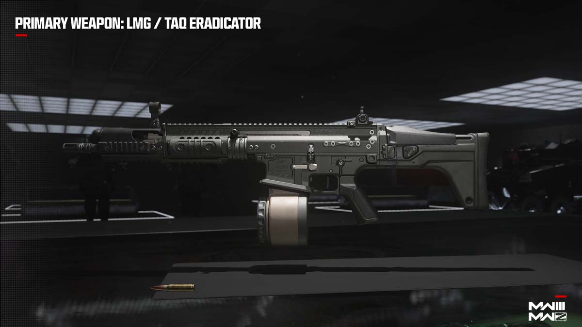 A menu showcasing the TAQ Eradicator LMG in CoD MW3