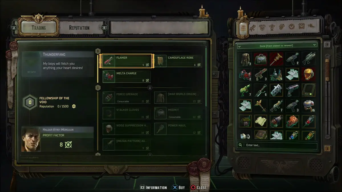 thunderfang trading menu in warhammer 40k rogue trader