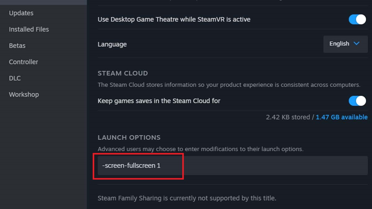 Steam menu for windowed mode