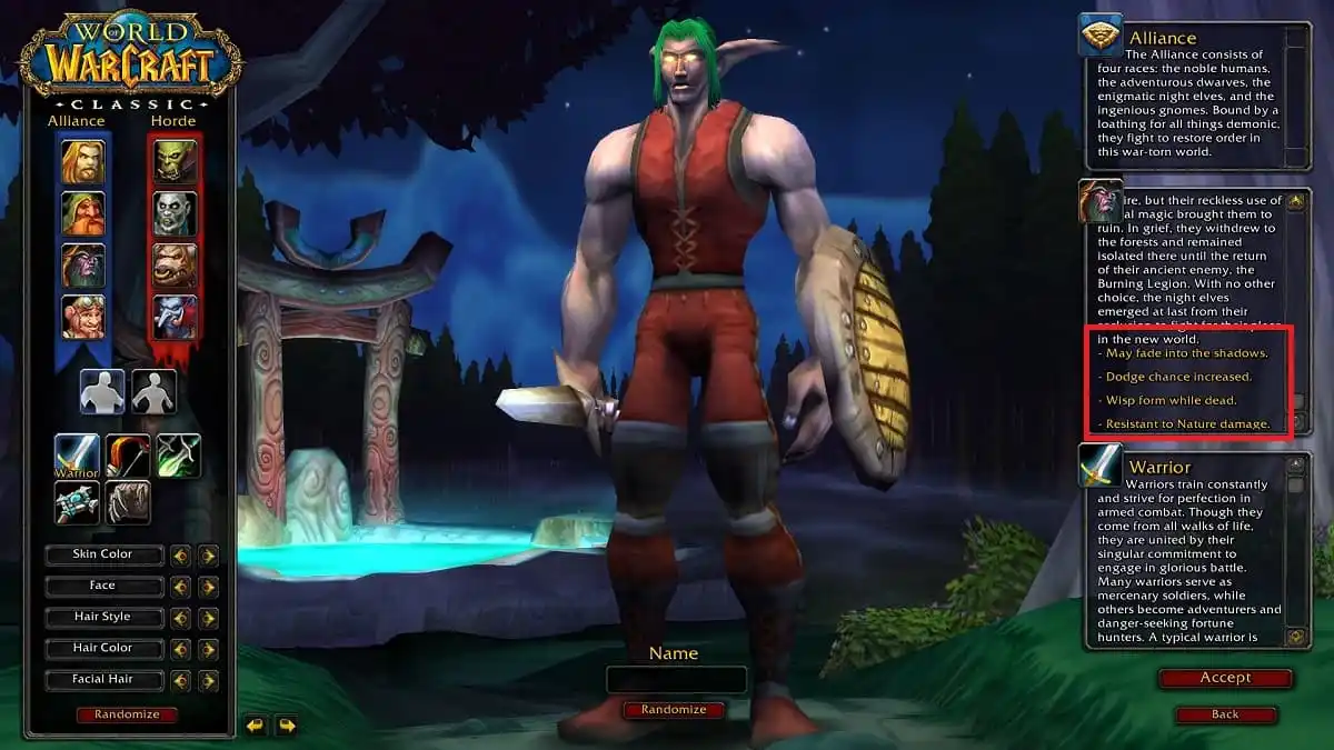 WoW Classic Night Elf Creation