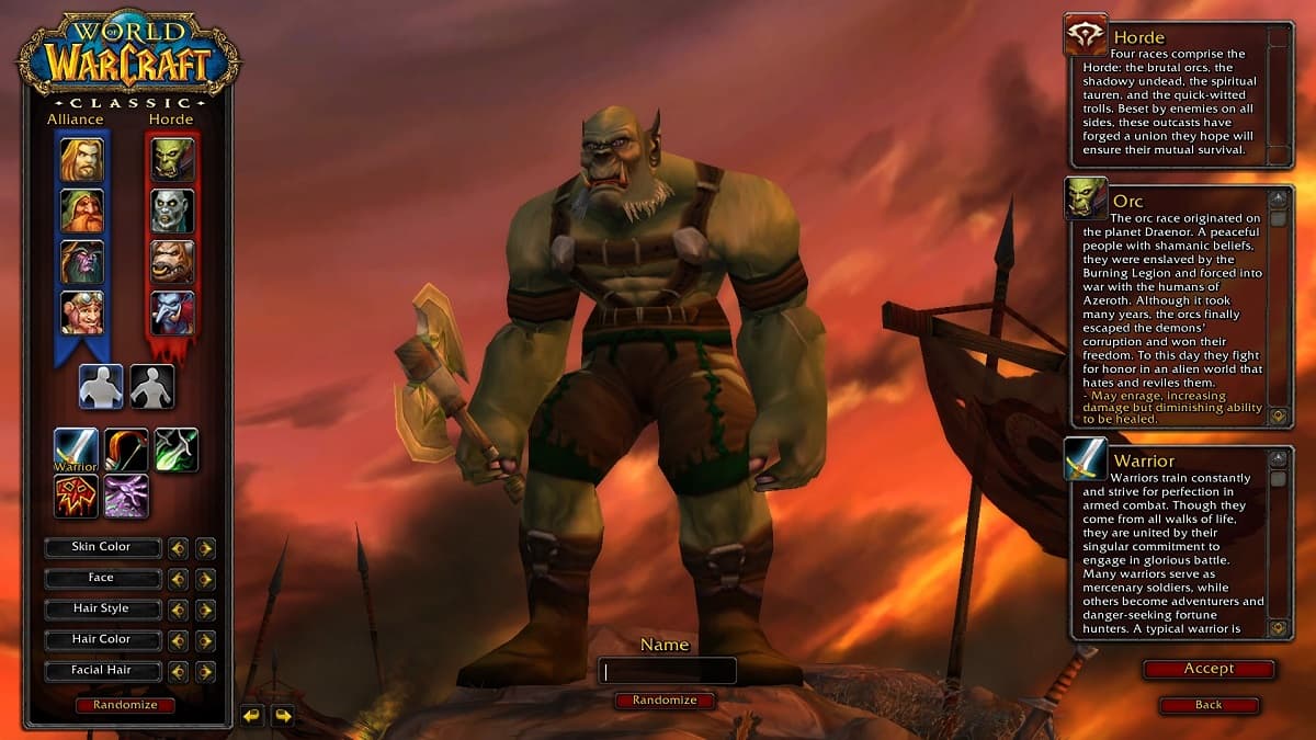 WoW Orc Creation Screen