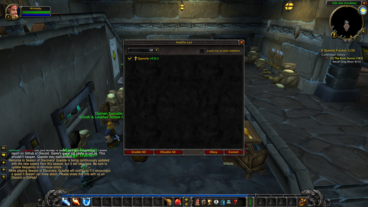 Addon Menu in Wow Classic