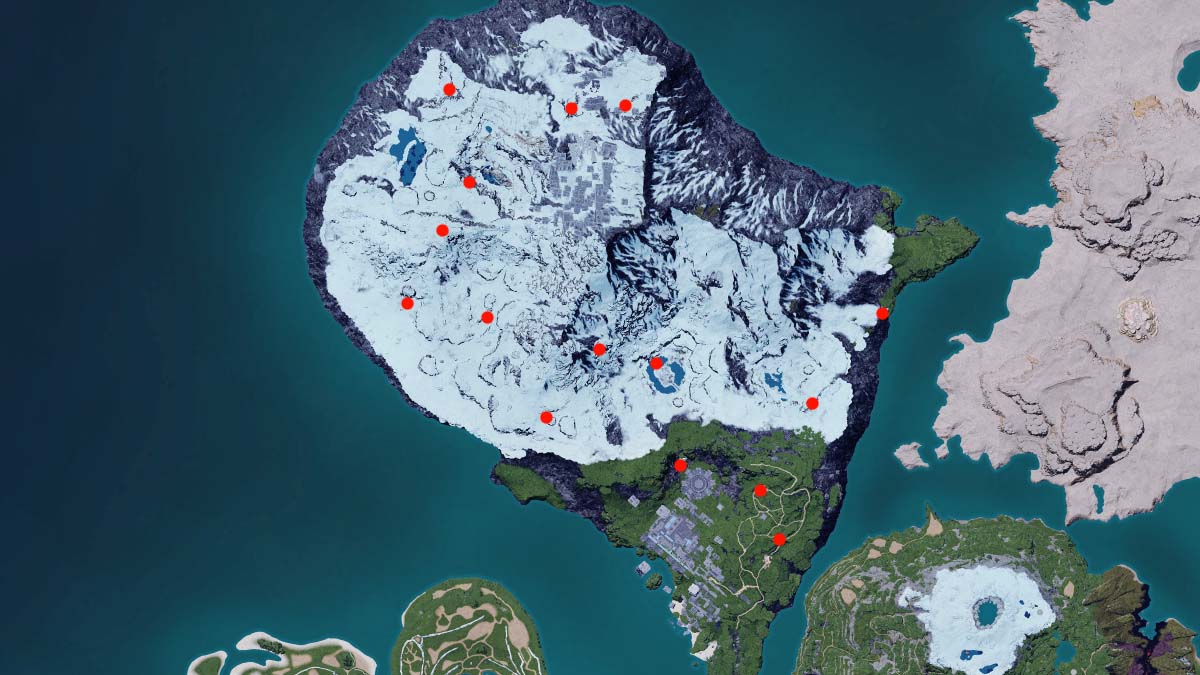 Sacred Mountain Caverns dungeon locations on the Palworld map