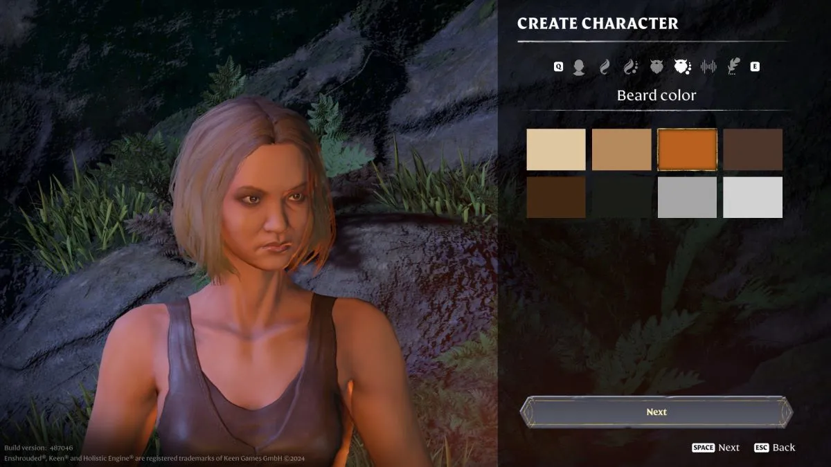 The character creation screen in Enshrouded