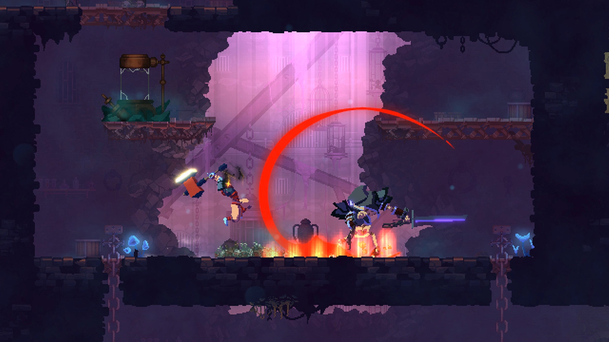 The Prisoner fighting in Dead Cells