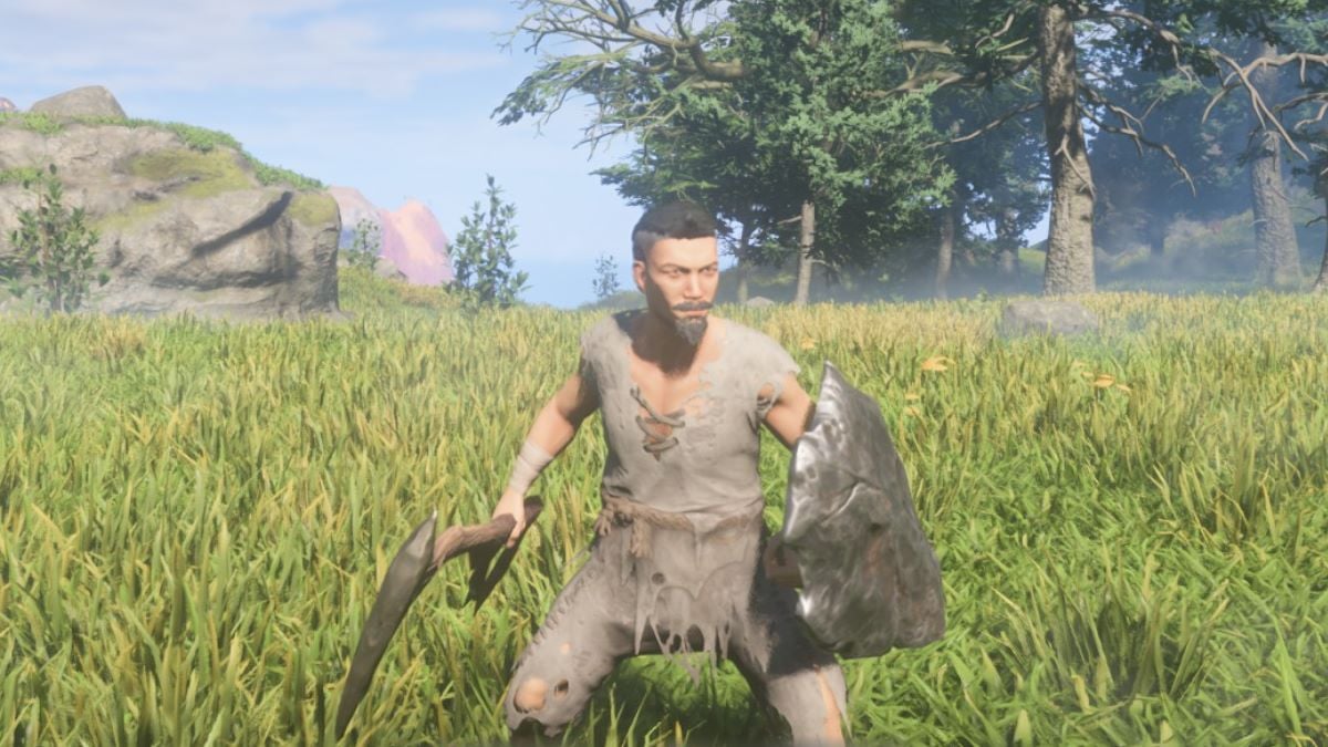 The player character ready to fight in Enshrouded