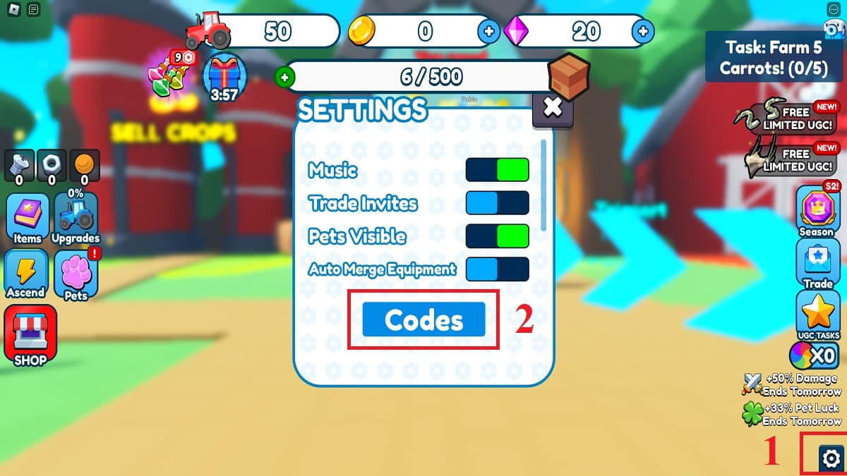 Farmer Simulator Settings menu