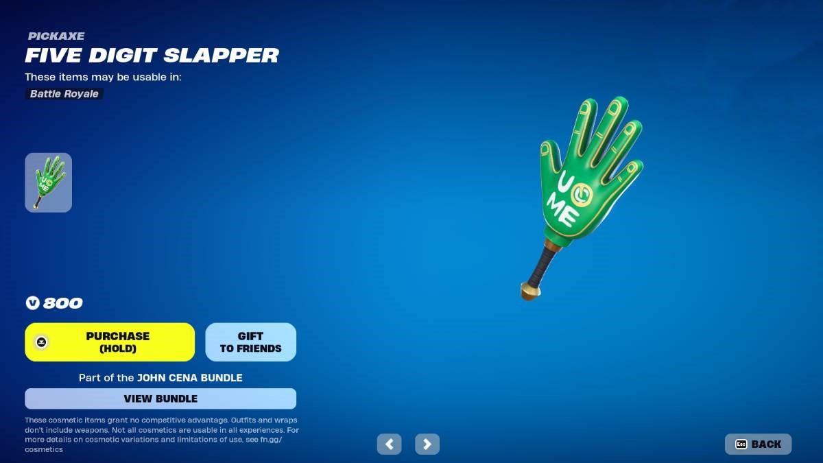 Five Digit Slapper pickaxe in Fortnite.