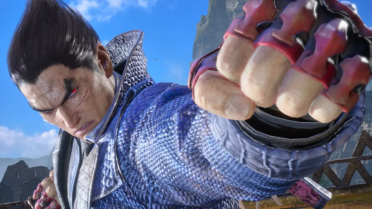 Kazuya win screen, with his fist pointing towards the screen.