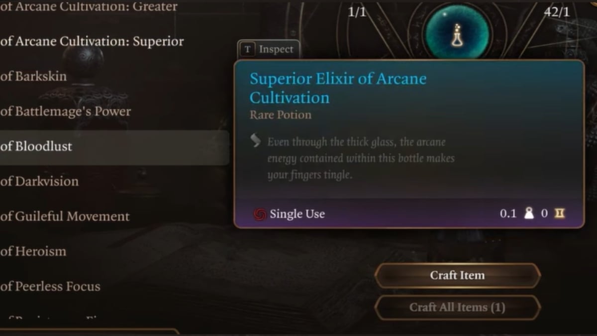 baldurs gate 3 alchemy window arcane cultivation