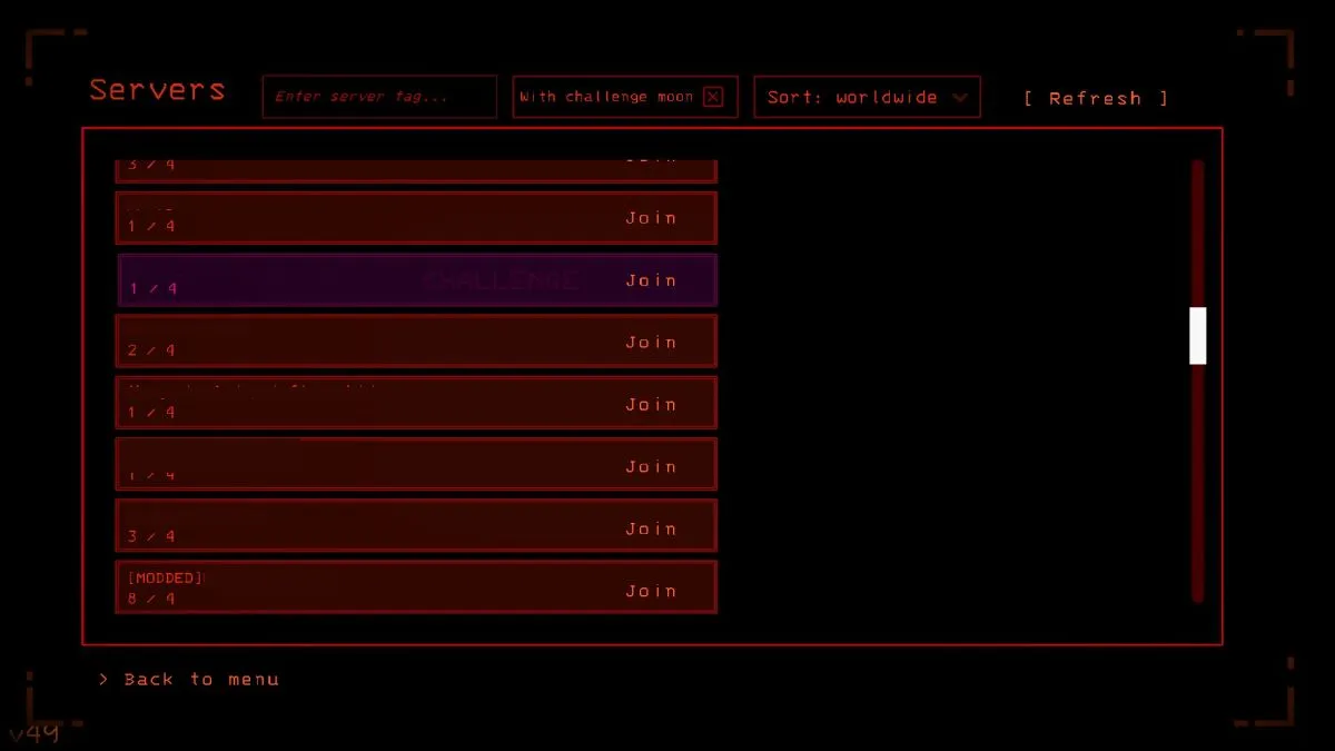 The Lethal Company lobby list.