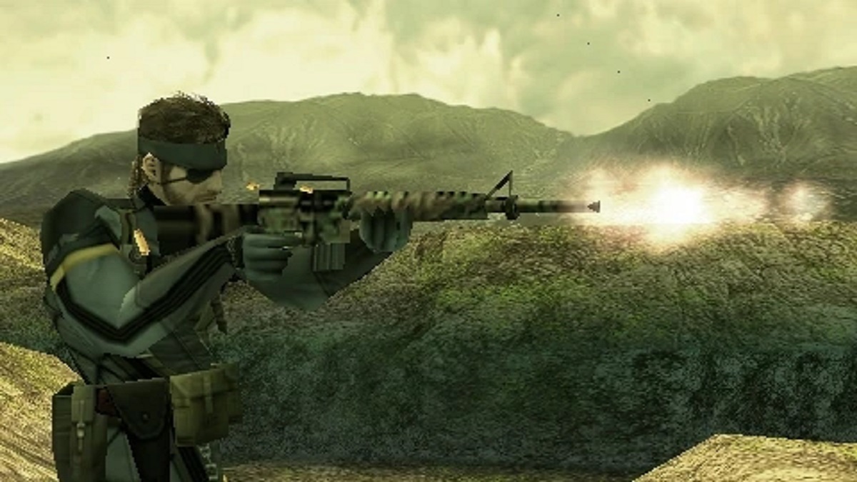 Big Boss firing a rifle