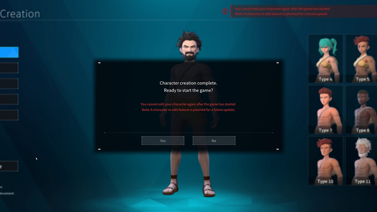 Character creation warning in Palworld