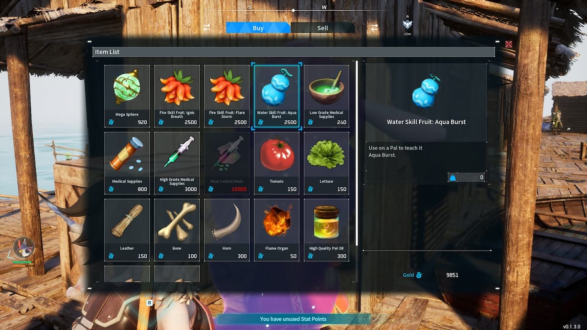 Merchant inventory containing Skill Fruit