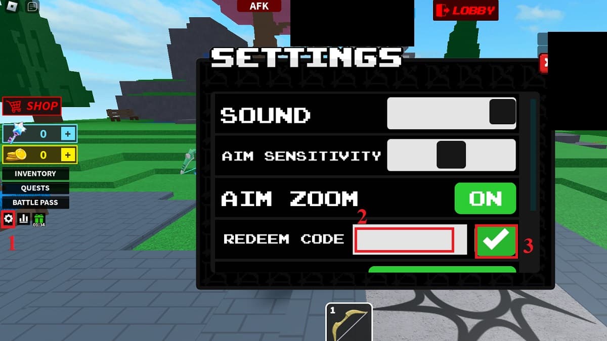 Roblox Bow Battle Arena Settings Menu