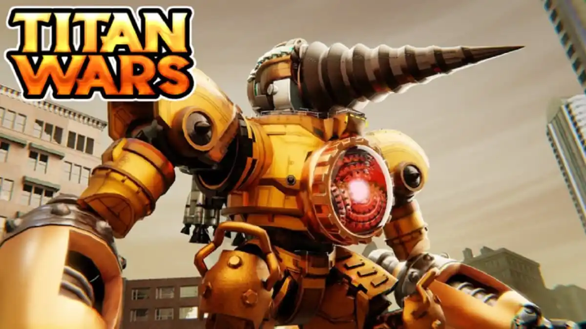 A bronze mech titan with a drill for a face in Titan Wars.