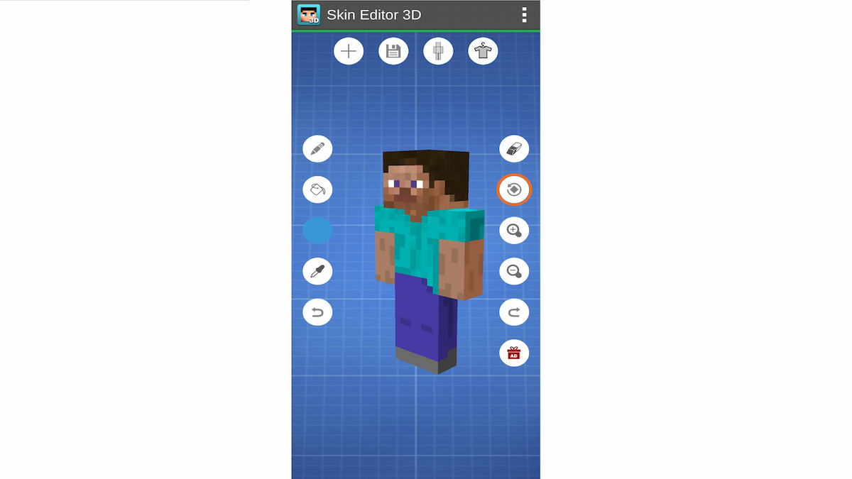 The editing screen for the Skin Editor 3D for Minecraft app.