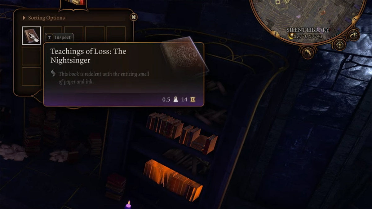 the tooltip description for a book above a bookshelf in baldurs gate 3