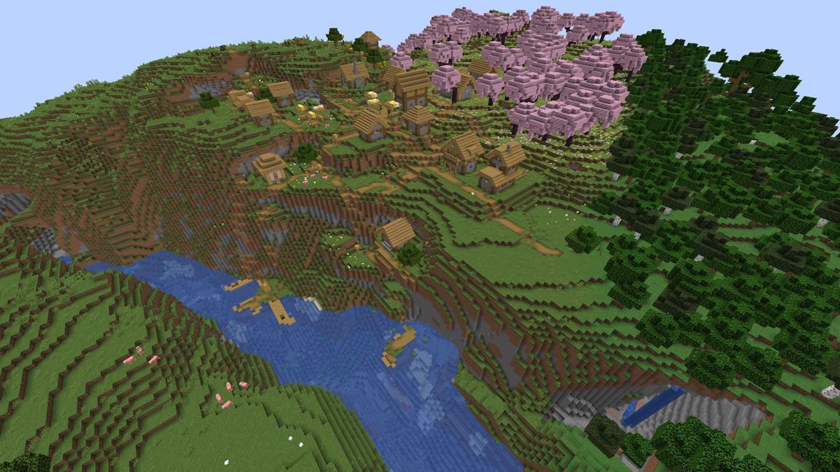 Cherry grove village in Minecraft