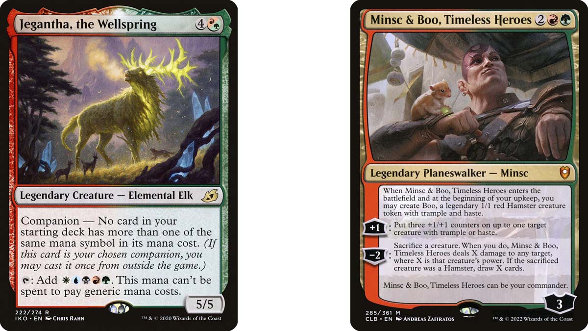 Jegantha and Minsc planeswalker cards from MtG