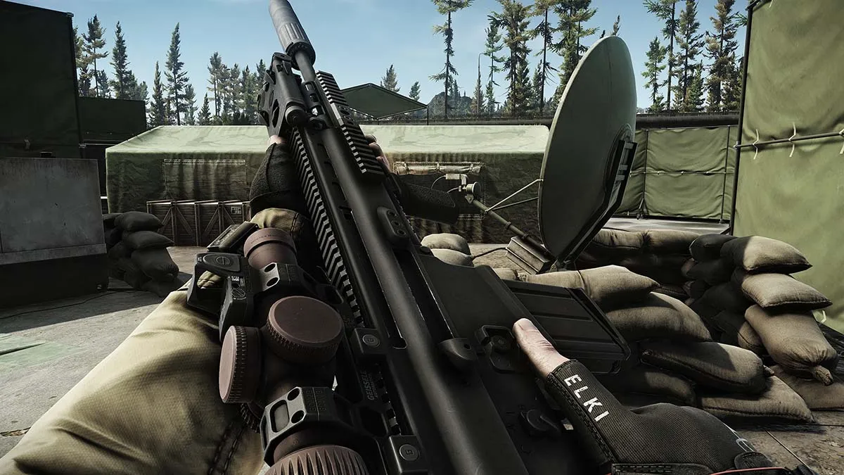 A Tarkov PMC holding a rifle on Lighthouse