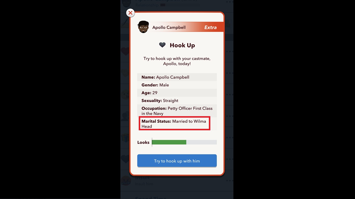 Hook up option with the man's marital status circled