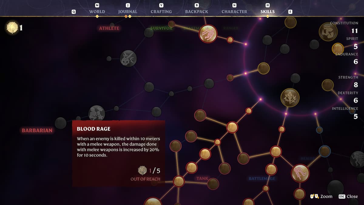 Barbarian Blood Rage skill node.