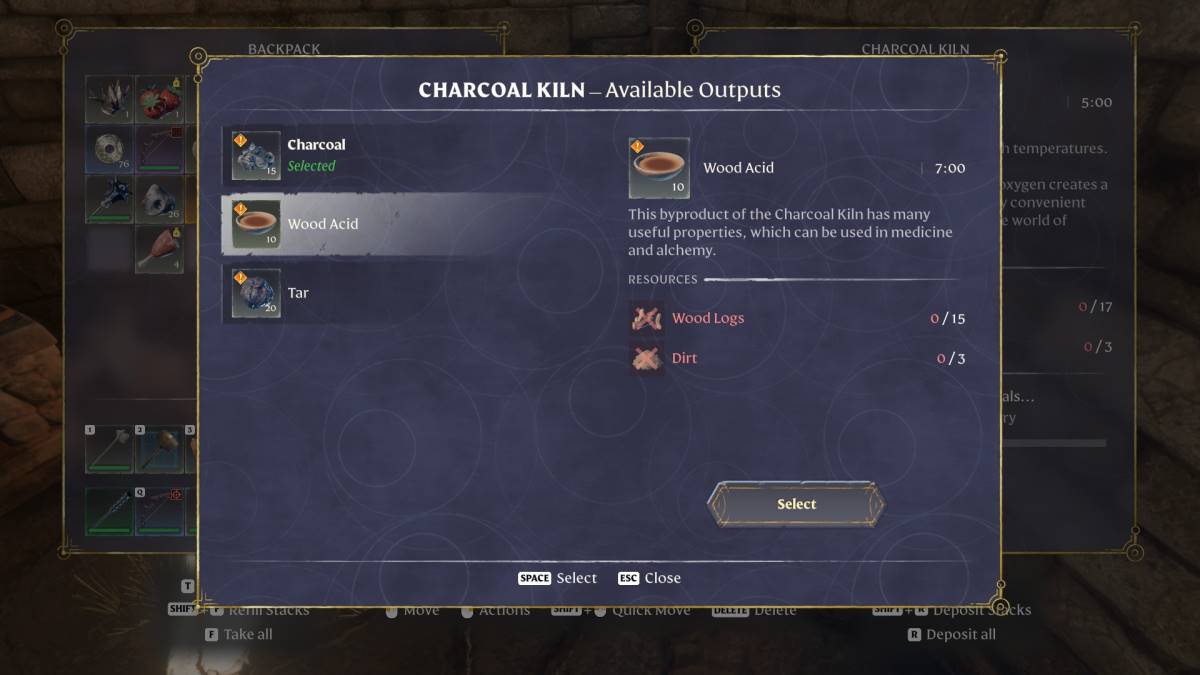 The Wood Acid recipe in Enshrouded