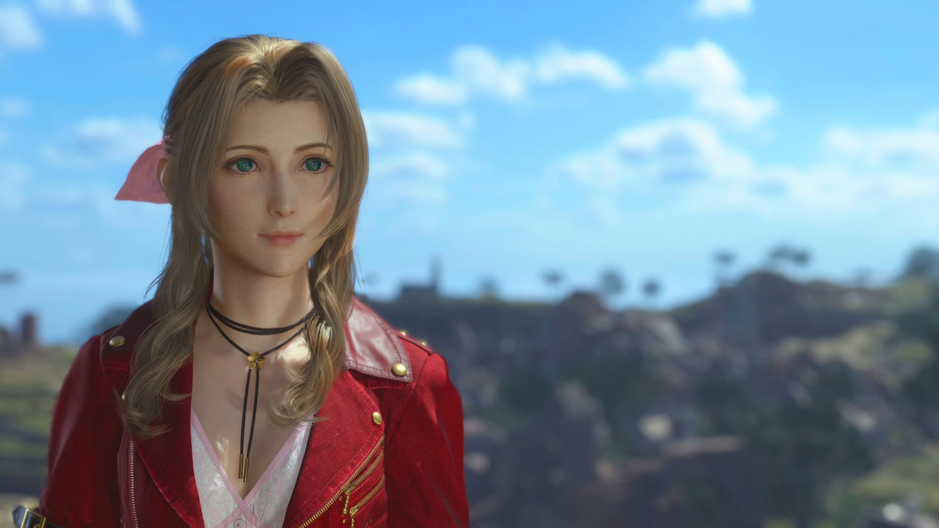 Closeup of Aerith in Final Fantasy VII: Rebirth