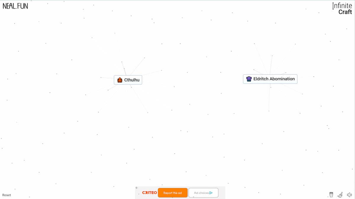 Cthulhu and Eldritch Abomination in Infinite Craft