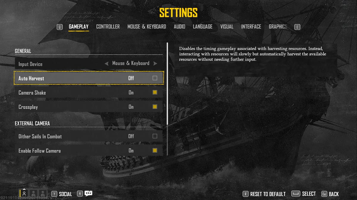 Settings menu highlighting Auto Harvest feature.