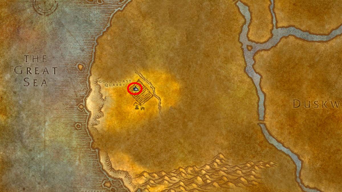 A map of westfall with the burned out remains location circled in wow classic