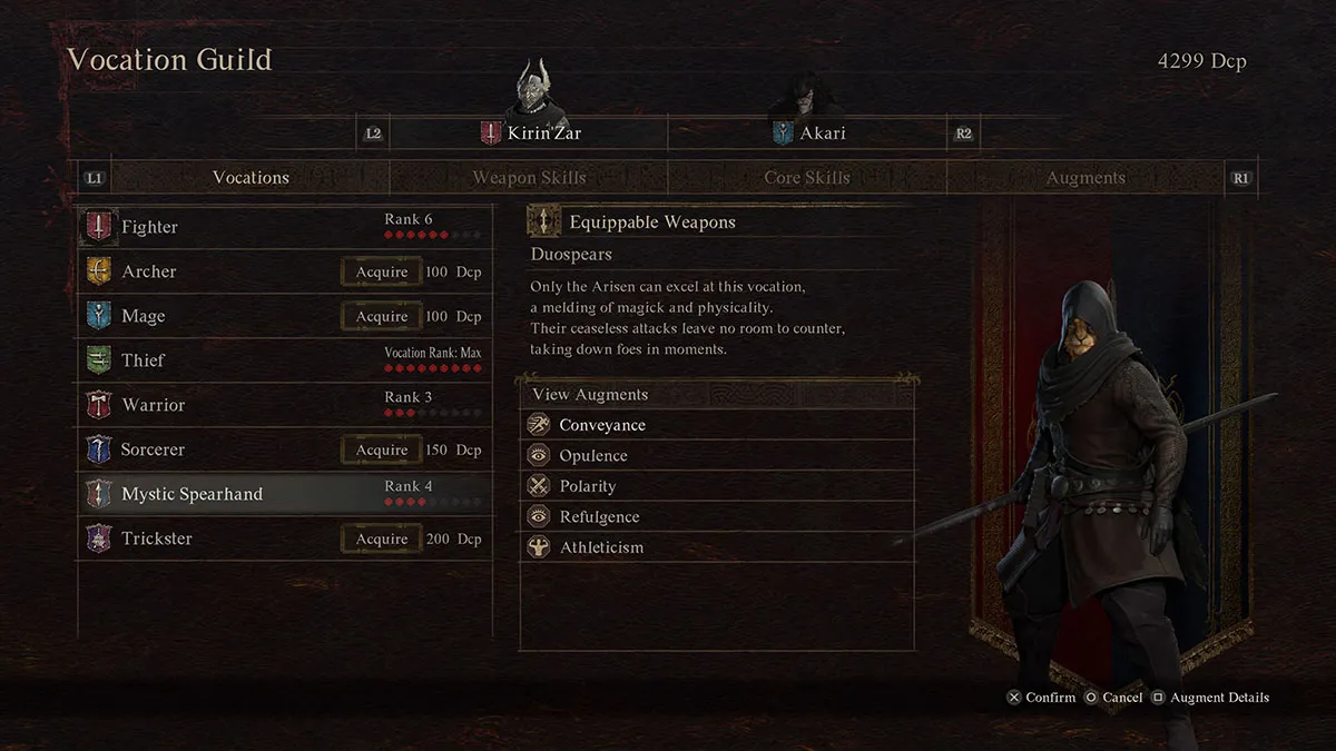 mystic spearhand menu in dragon's dogma 2