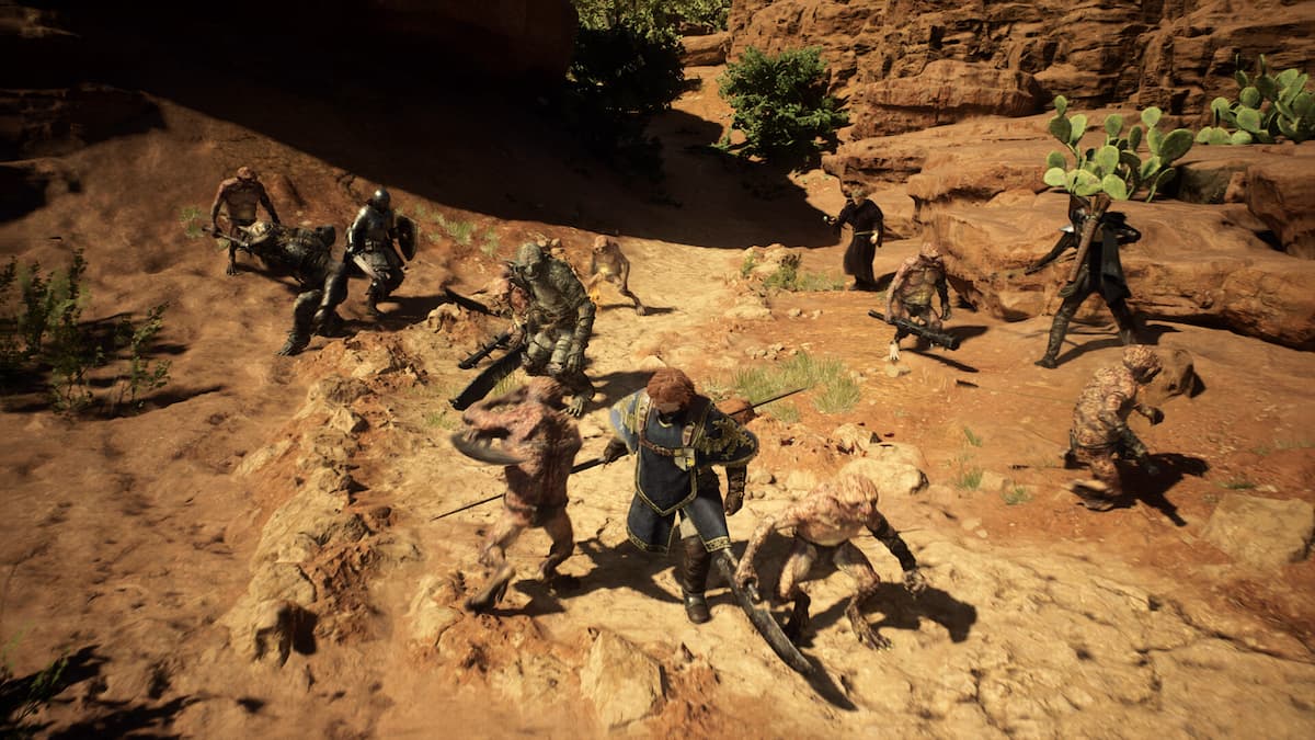 dragons dogma 2 player fighting goblins in the desert