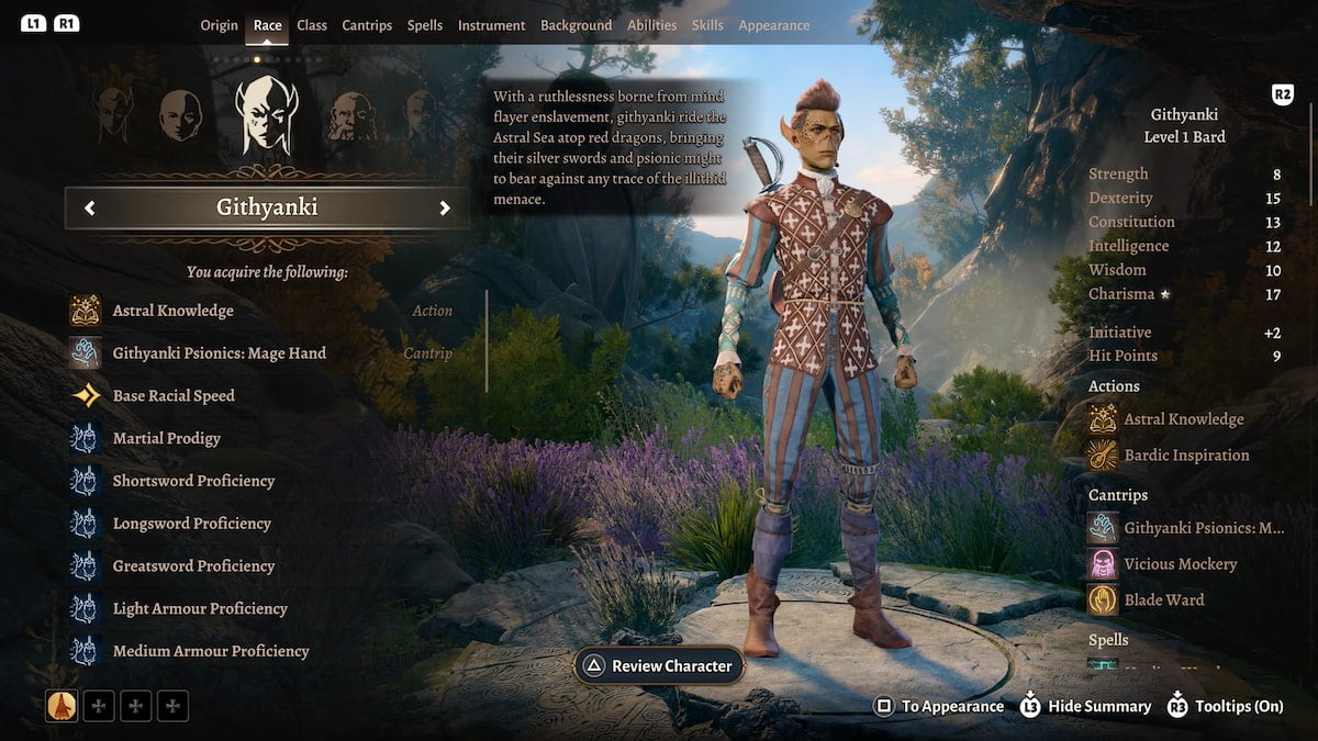 githyanki bard in baldurs gate 3 character creation