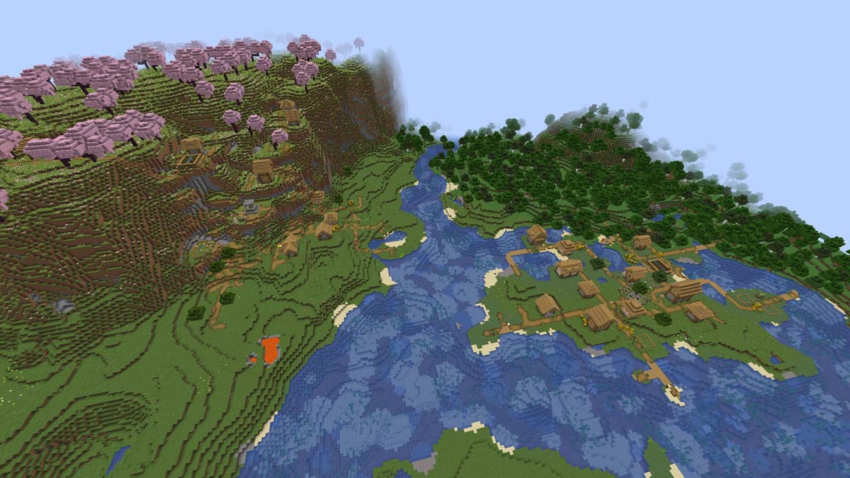 Double cherry grove village in Minecraft