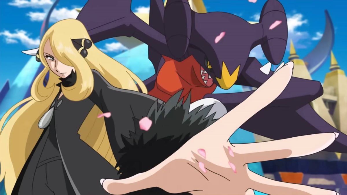 Cynthia and Garchomp in Pokemon anime