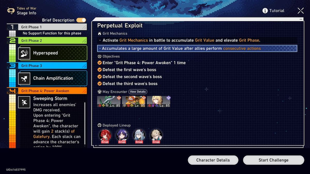 Honkai Star Rail Perpetual Exploit grit menu