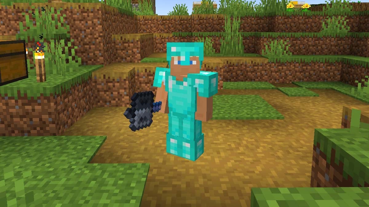 Steve holding the mace weapon in Minecraft