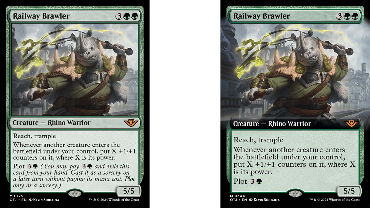 Railway Brawler card art variants in MtG