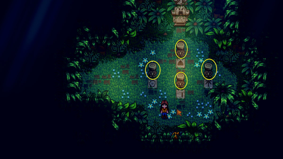 Secret bird shrine area with four different pedestals