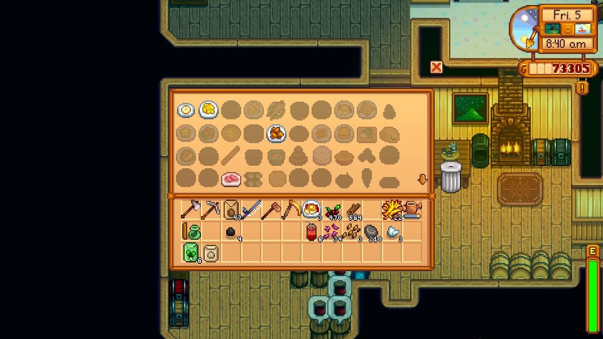 Stardew cooking craft menu