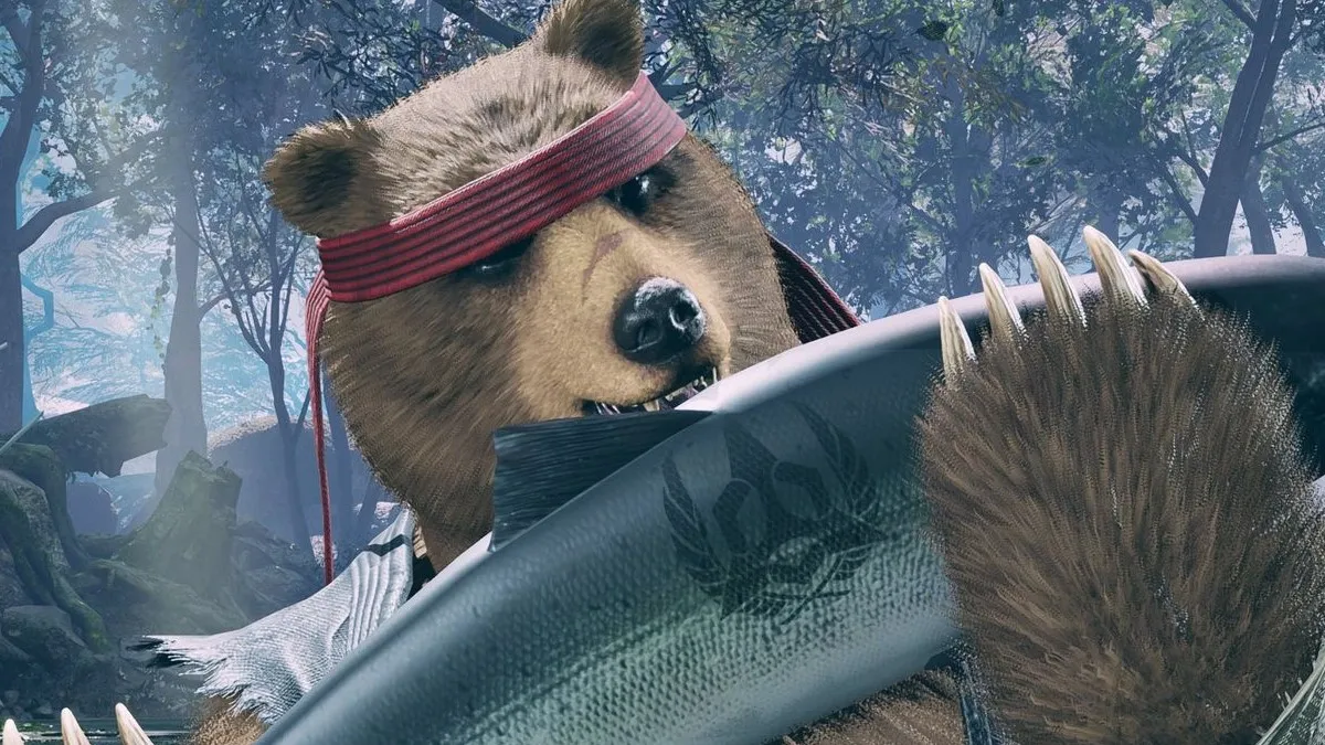 Kuma holding a salmon in Tekken 8